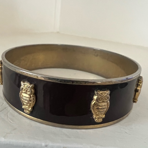 Janna Conner bangle bracelet with gold tone owls. Very good pre owned. - Picture 2 of 3